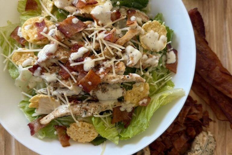 Keto Chicken Caesar Salad on the Blackstone {With Bacon}